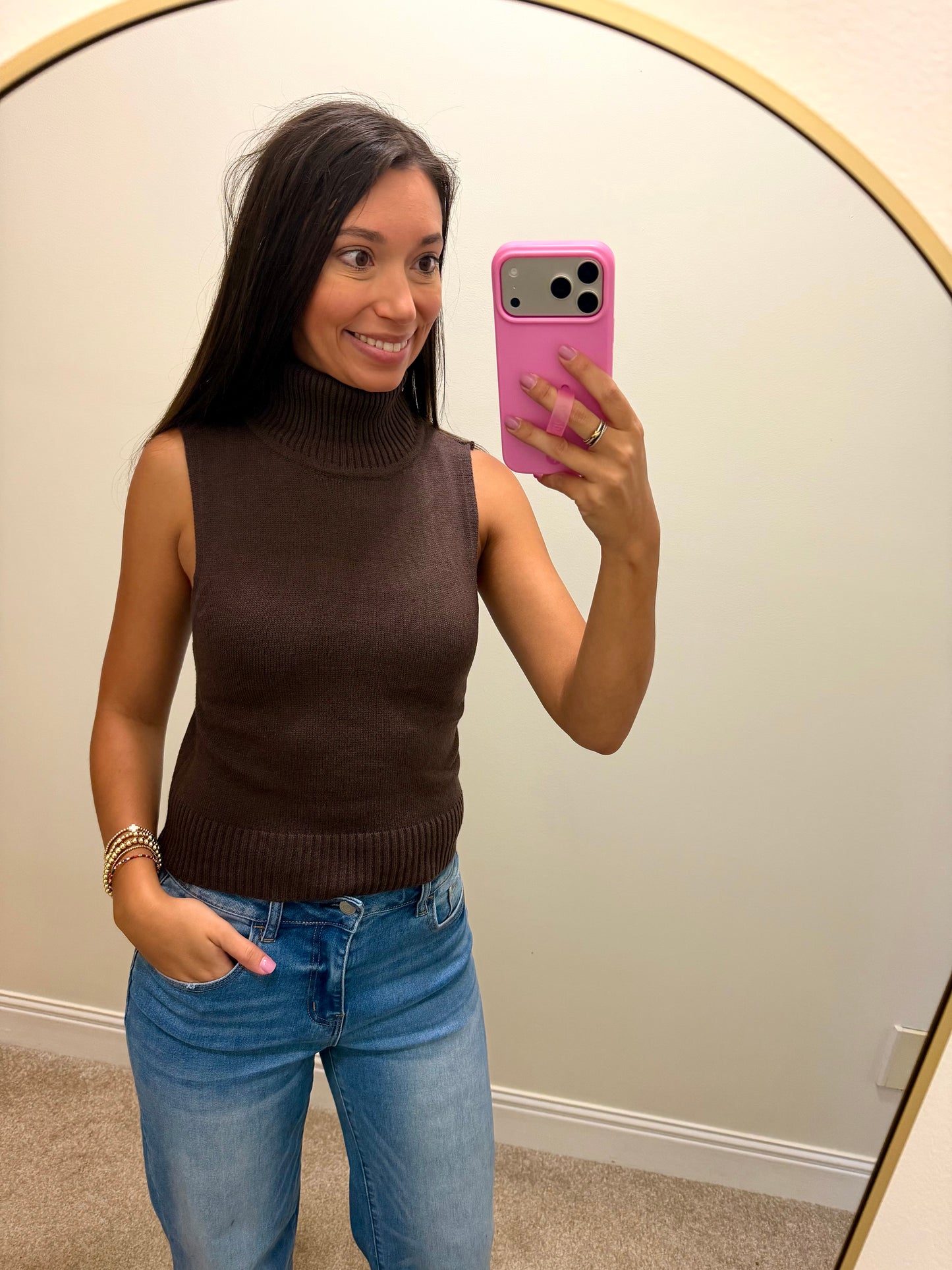Darcy Sleeveless Turtleneck Sweater-Brown