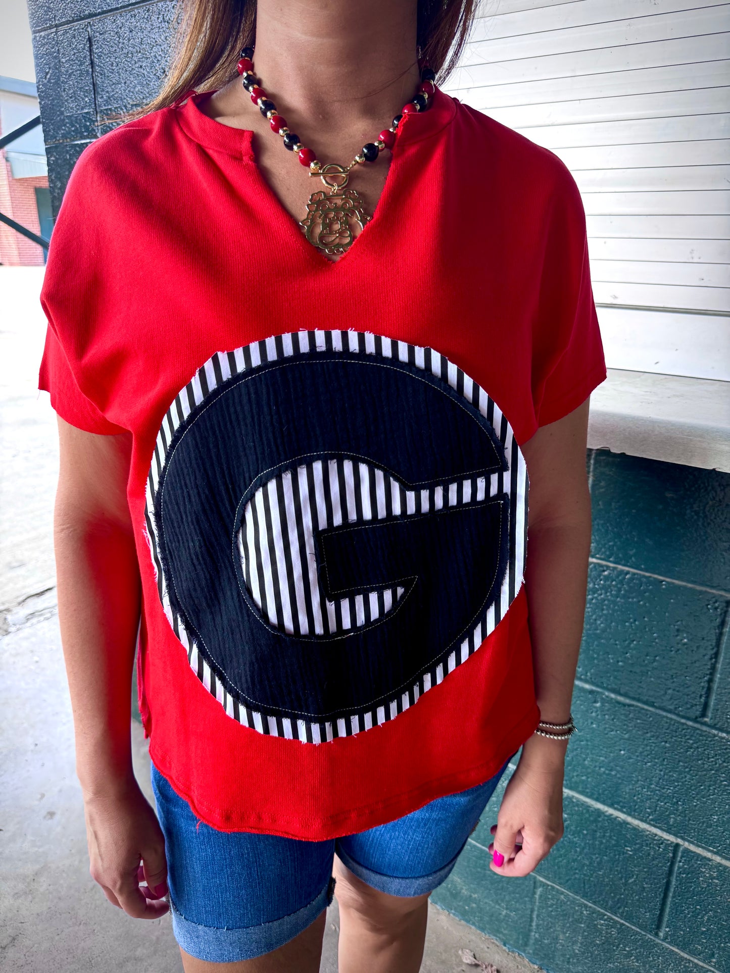 Red G Patch Top