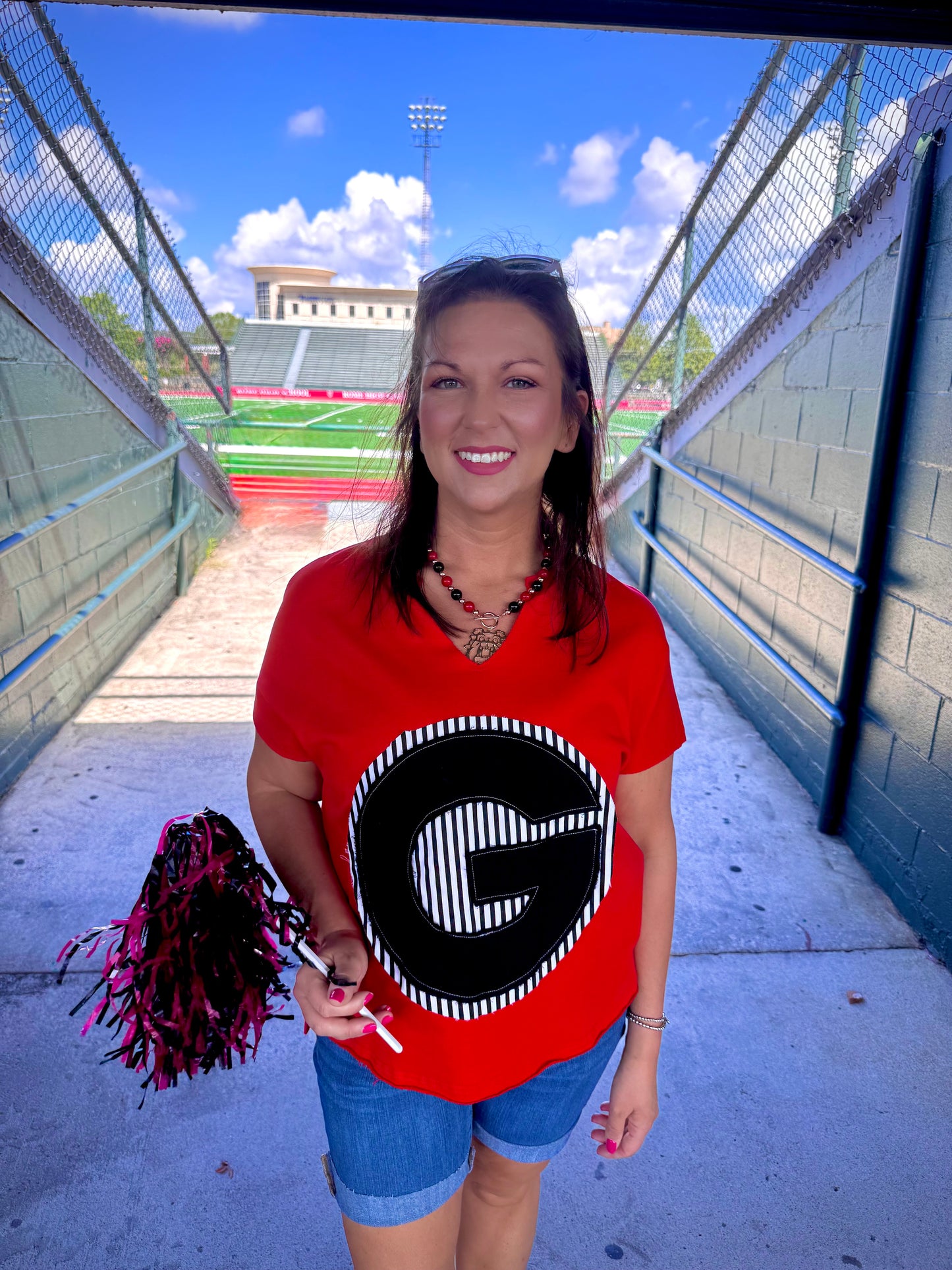 Red G Patch Top