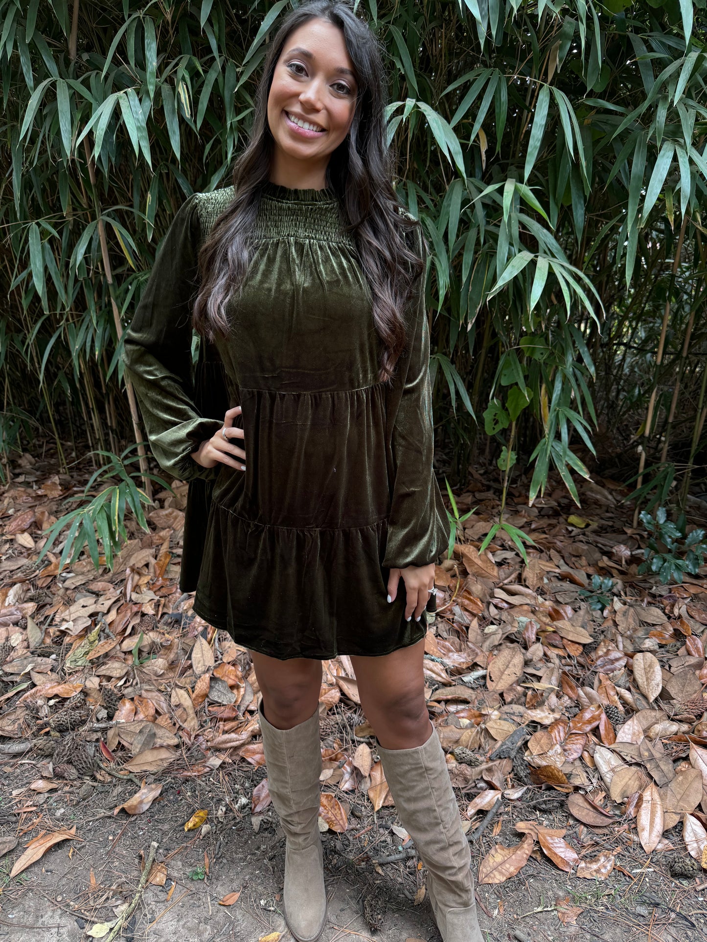 Olive Green Velour Dress