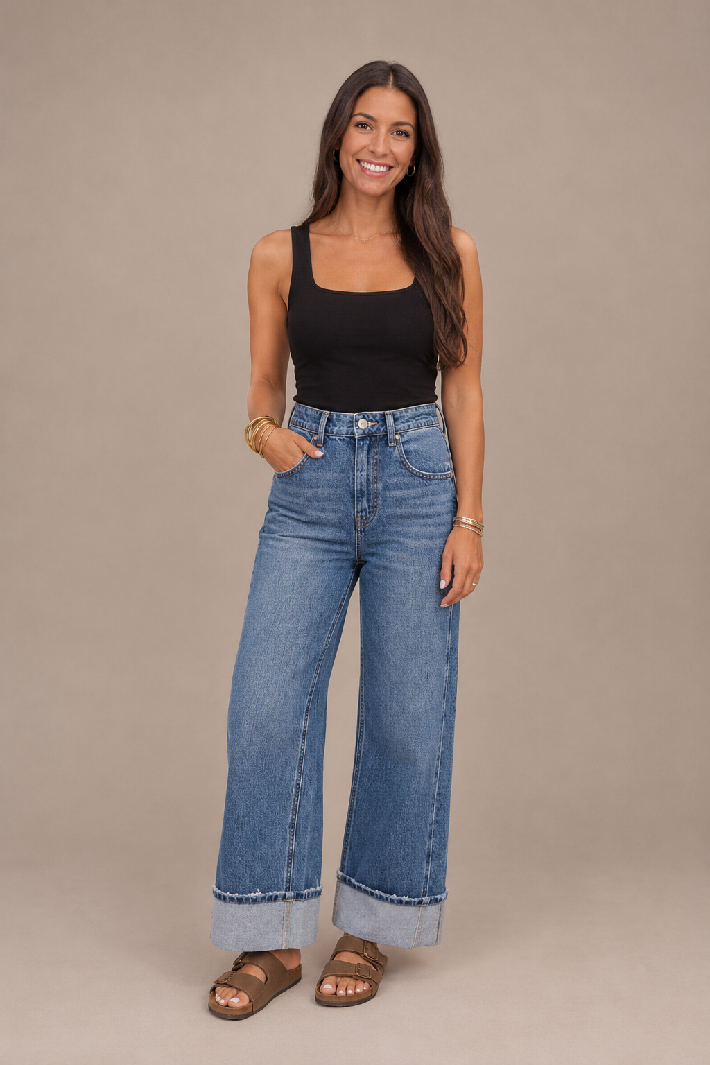 Josie Cuffed Wide Leg Jeans