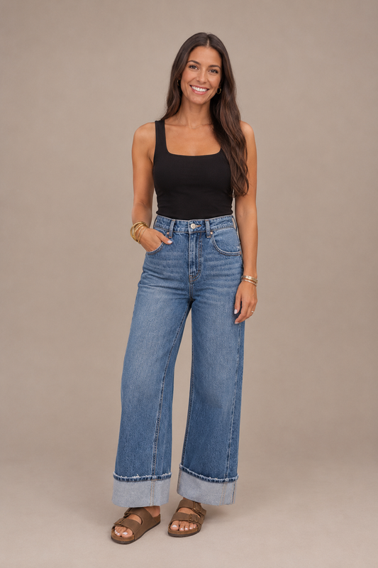 Josie Cuffed Wide Leg Jeans