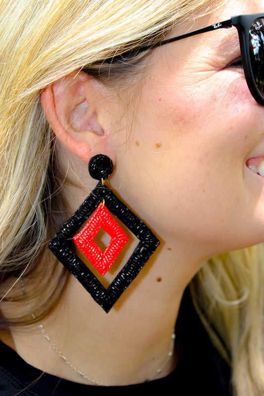 Black & Red Beaded Earrings