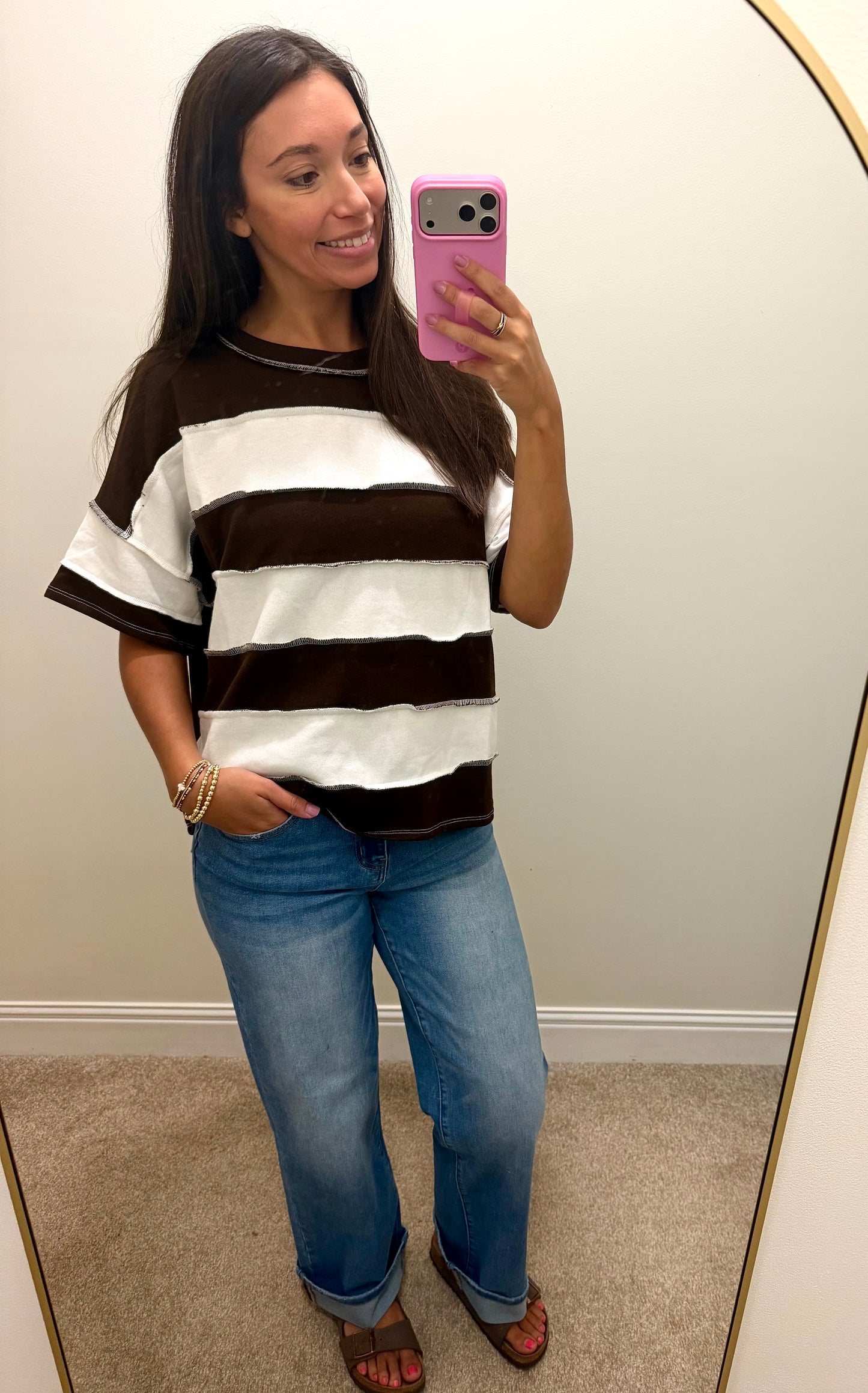 Molly French Terry Striped Top-Chocolate