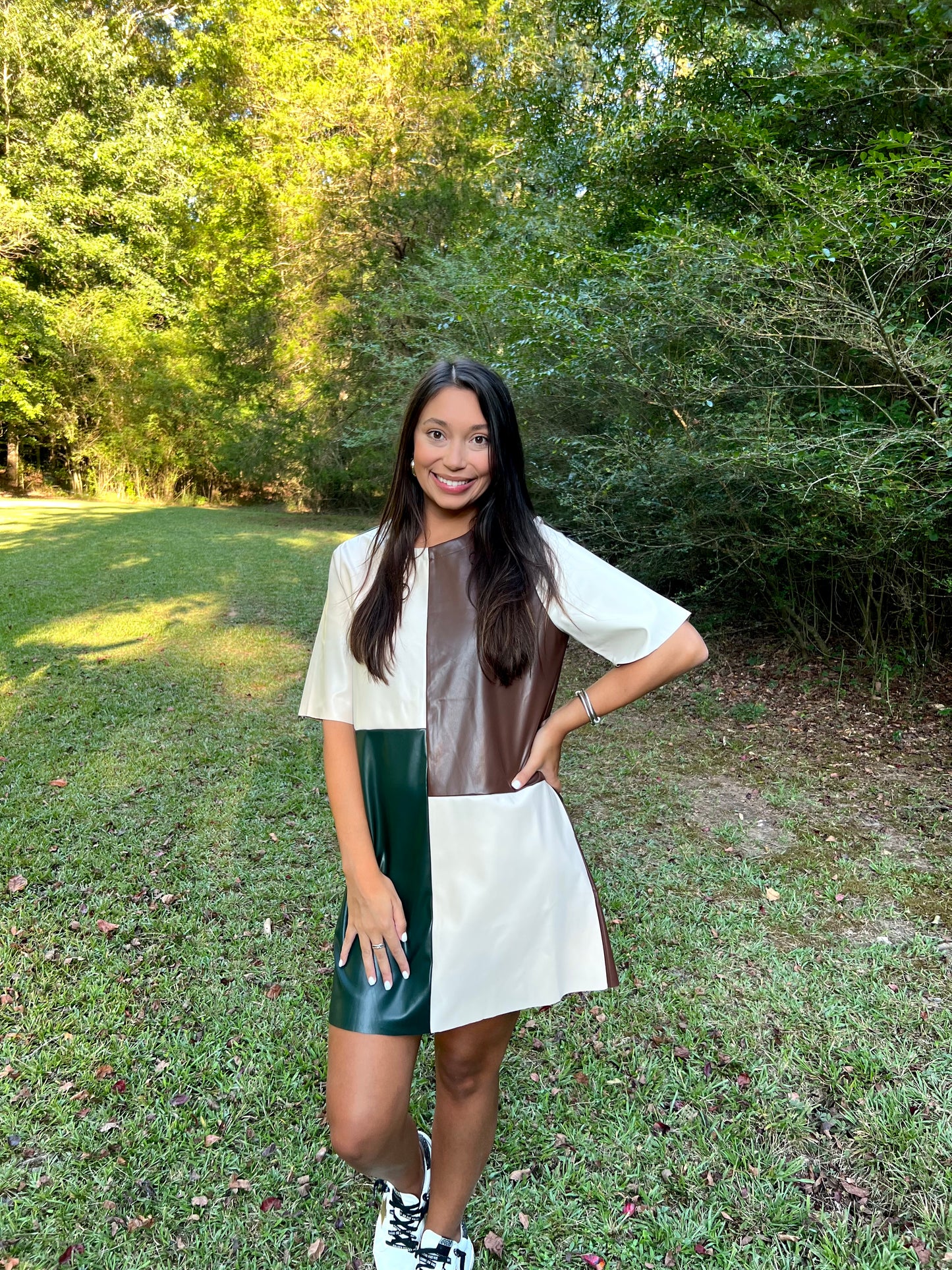 Color Block Leather Dress