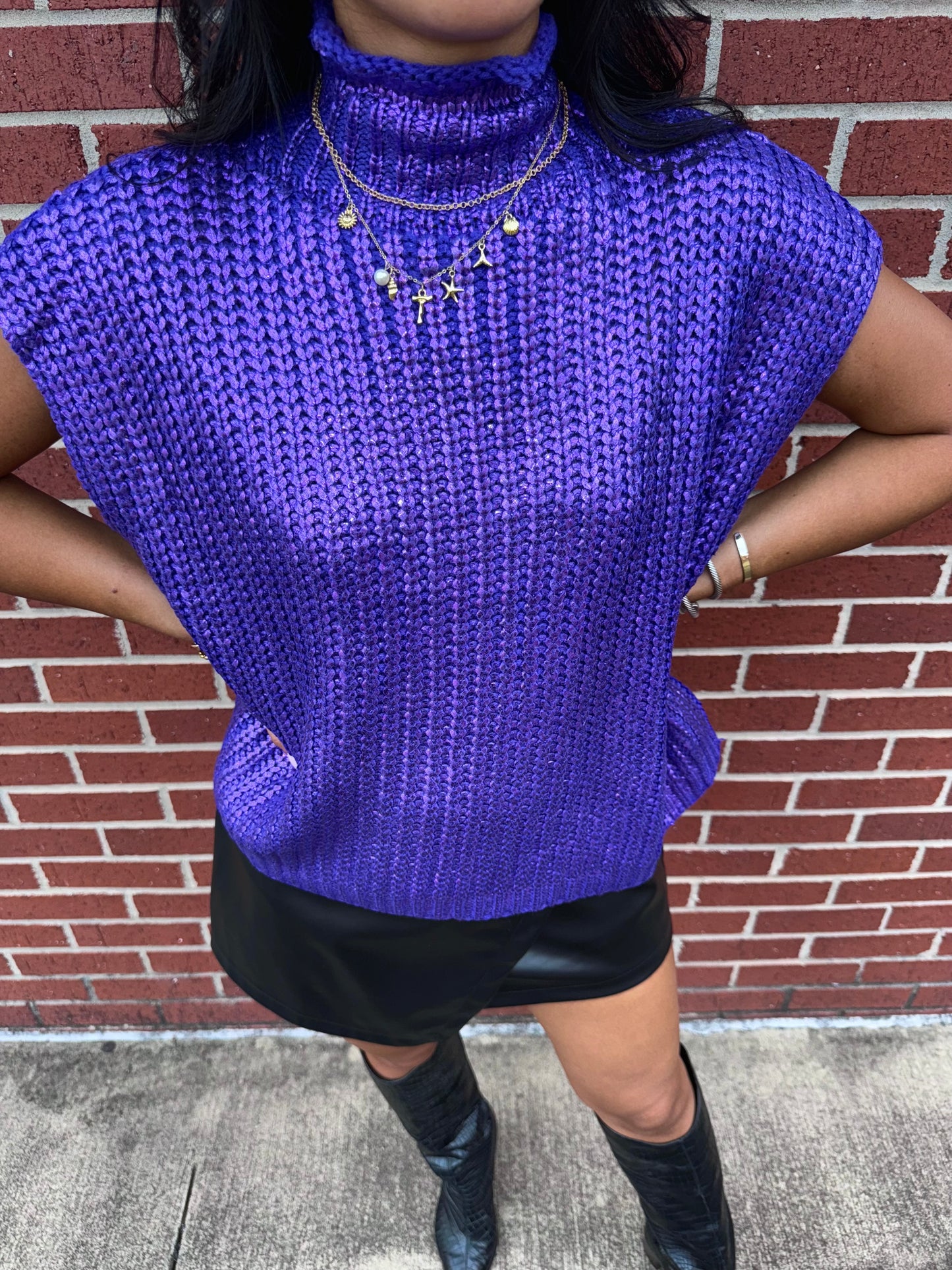 Purple Metallic Sweater Top