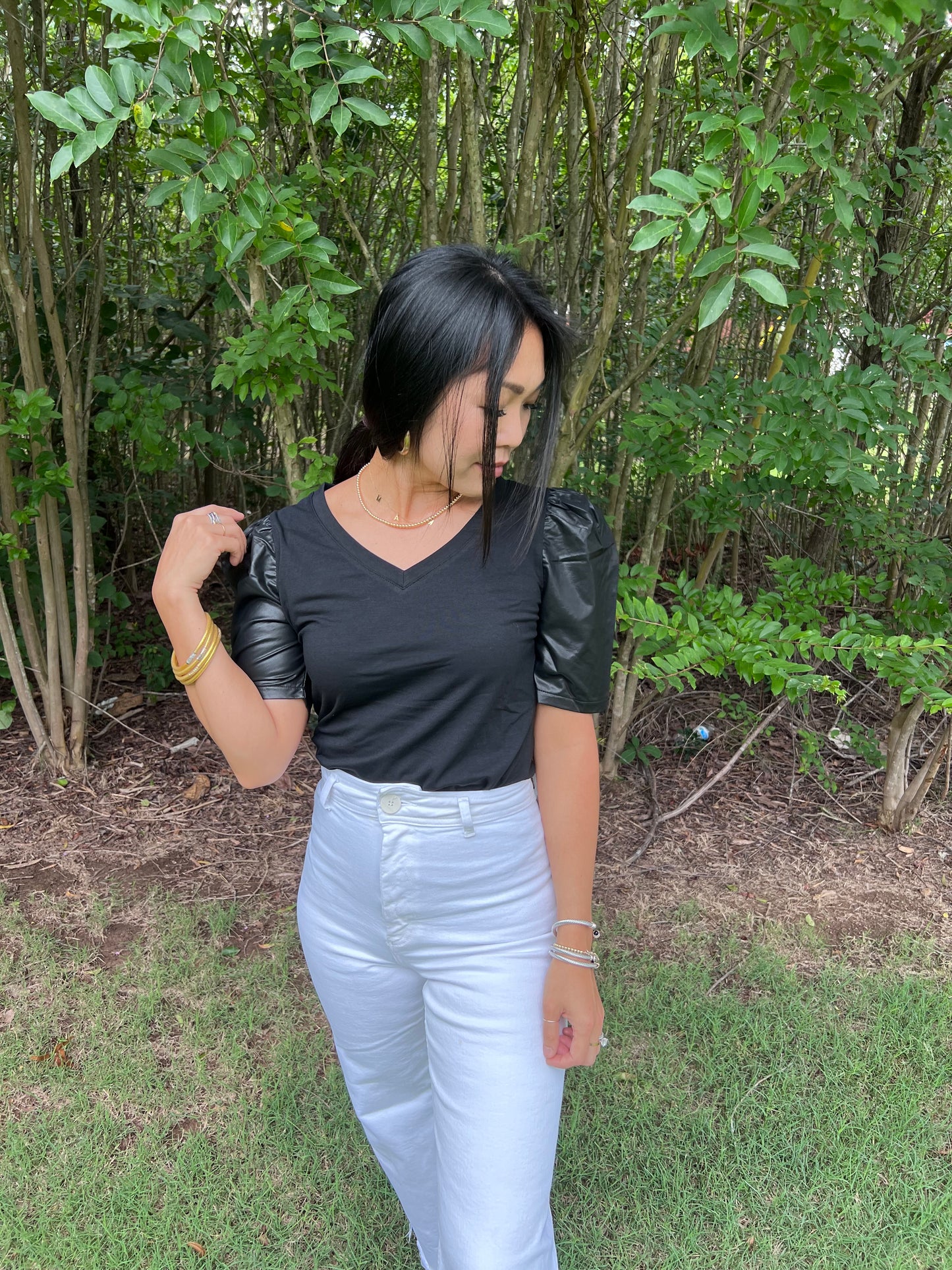 Faux Leather Sleeve Top