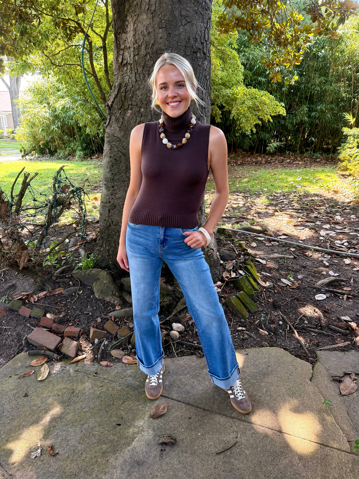 Darcy Sleeveless Turtleneck Sweater-Brown
