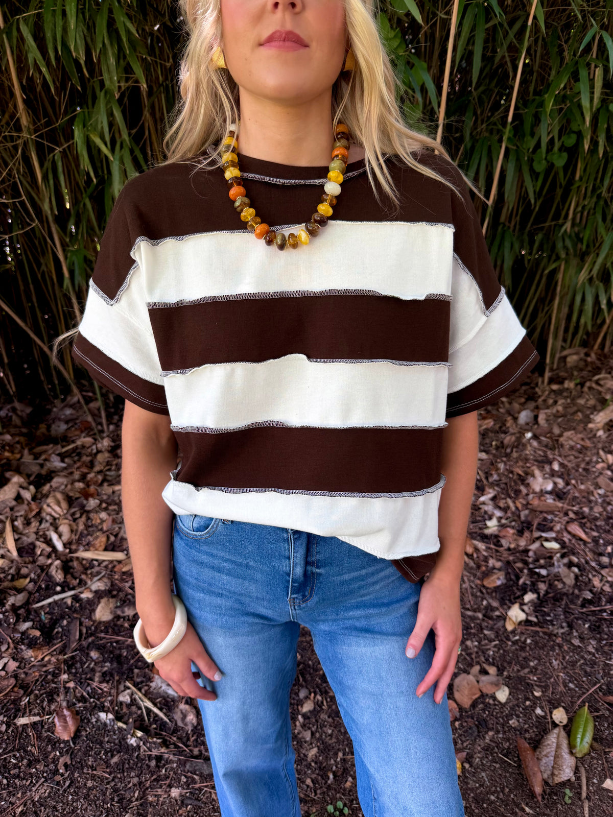 Molly French Terry Striped Top-Chocolate