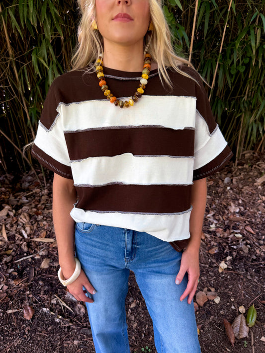 Molly French Terry Striped Top-Chocolate