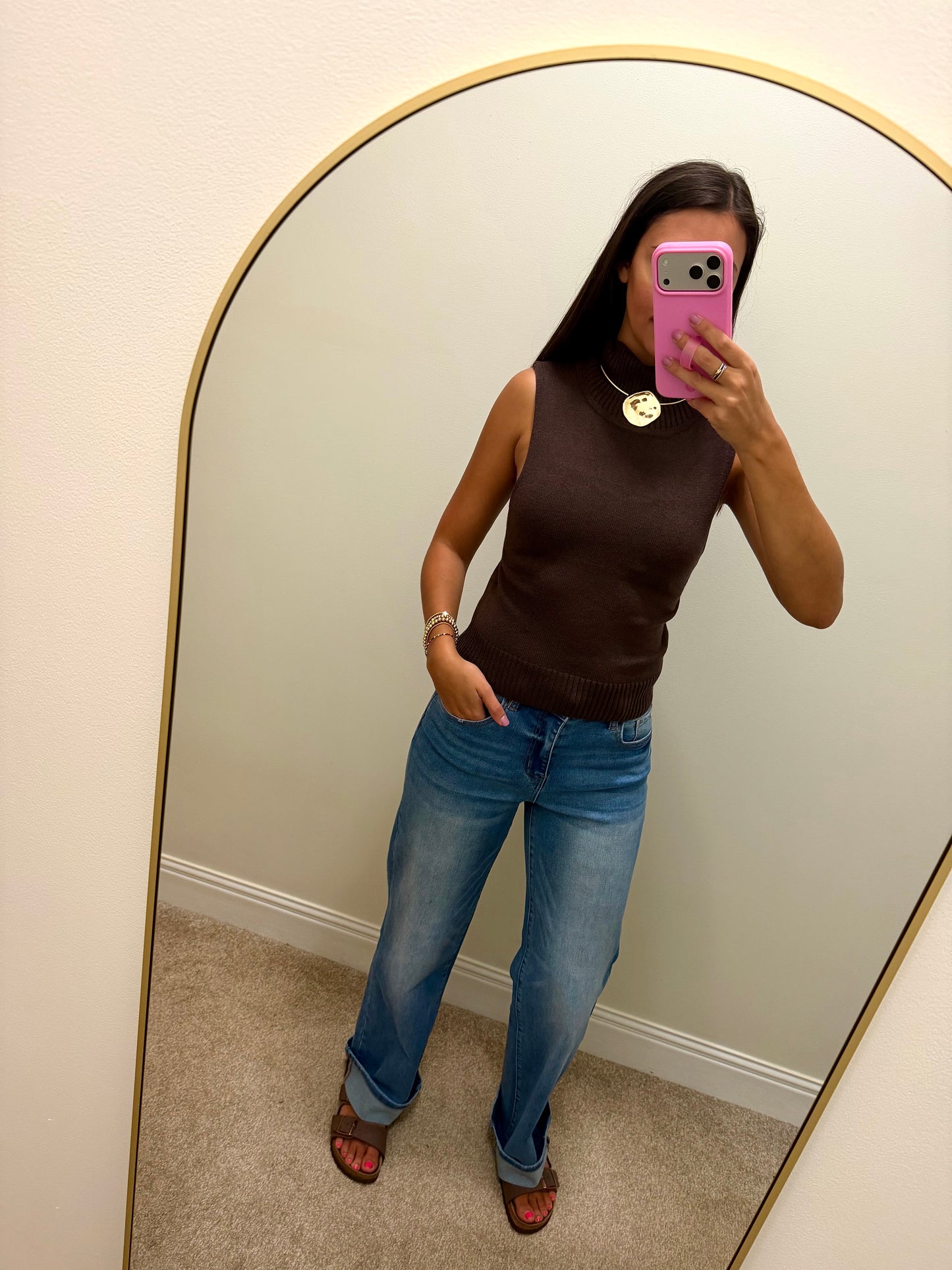 Darcy Sleeveless Turtleneck Sweater-Brown