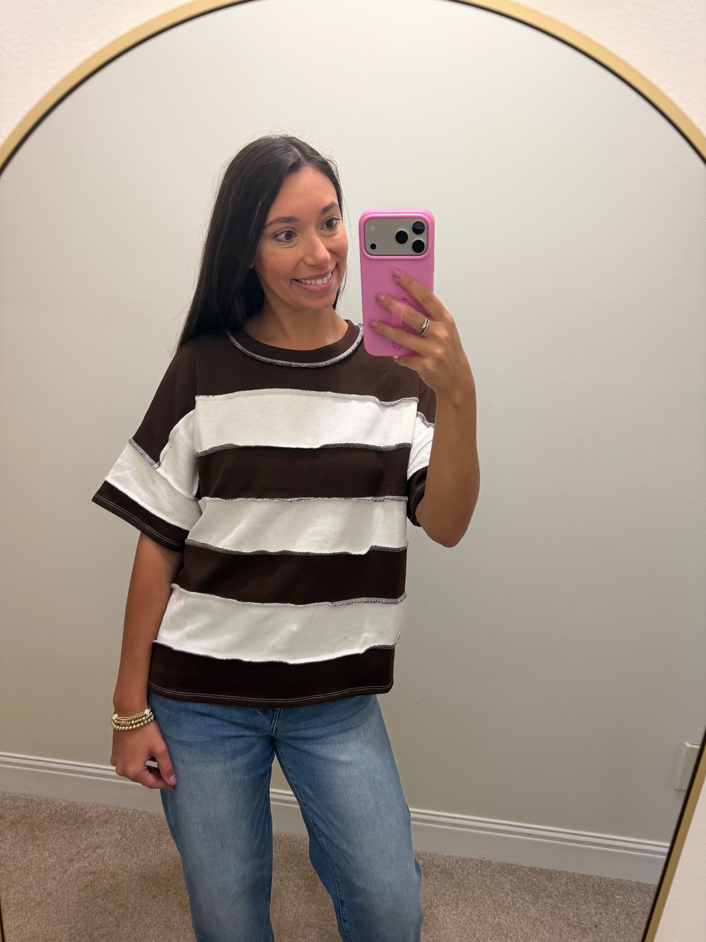 Molly French Terry Striped Top-Chocolate