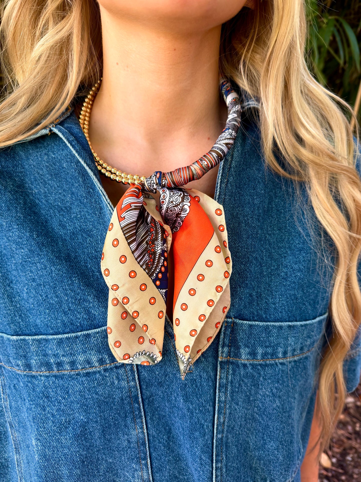 Brown Orange & Blue Scarf Necklace-*Pre Order*