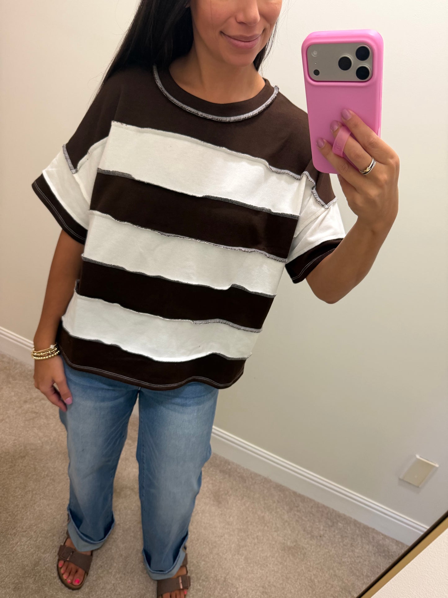 Molly French Terry Striped Top-Chocolate