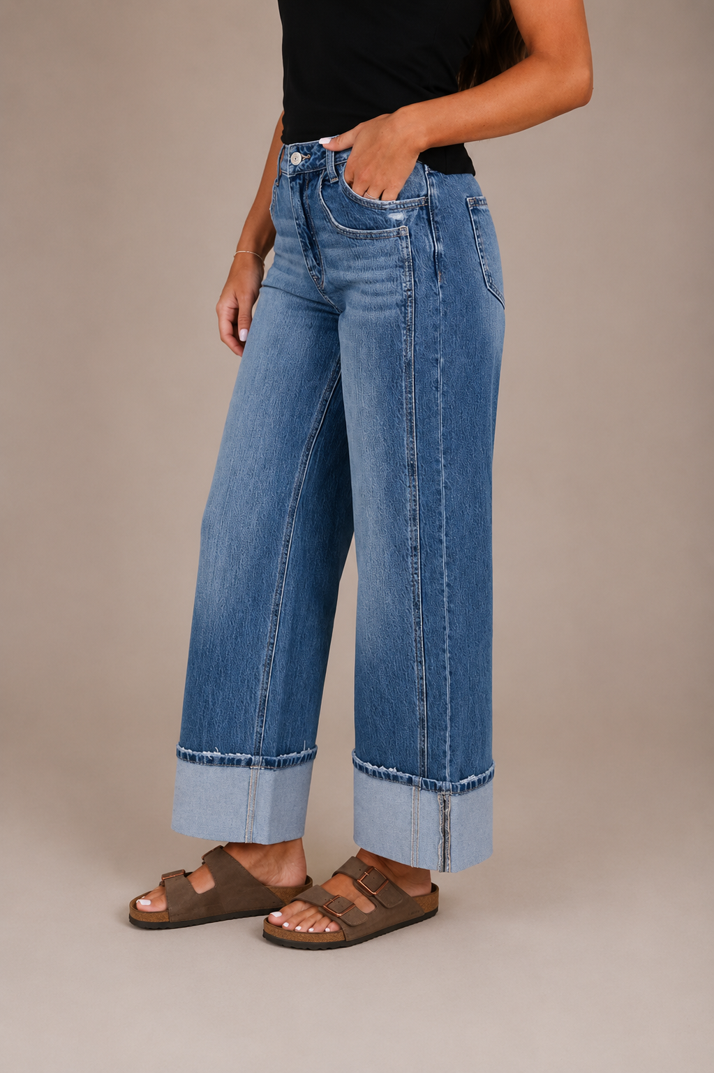 Josie Cuffed Wide Leg Jeans