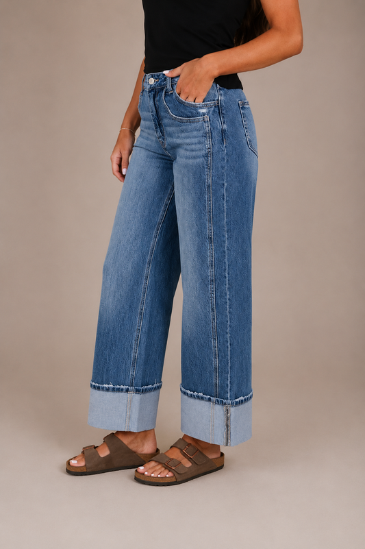Josie Cuffed Wide Leg Jeans