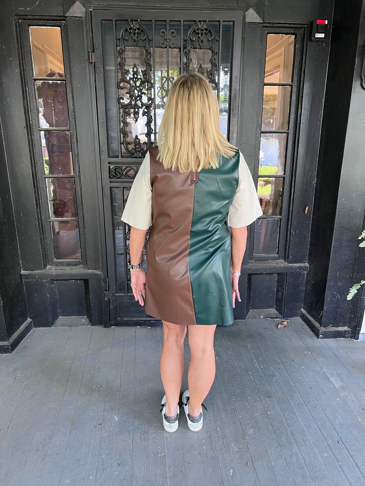 Color Block Leather Dress