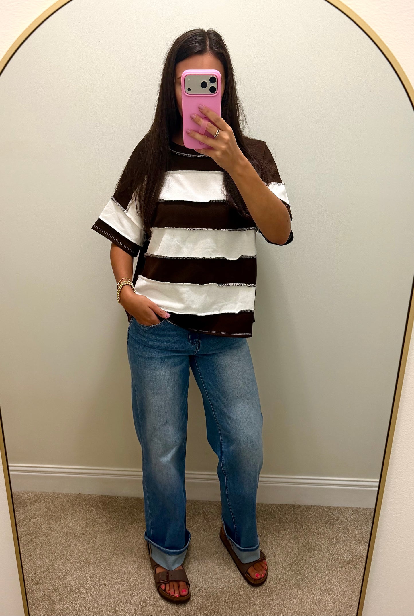 Molly French Terry Striped Top-Chocolate