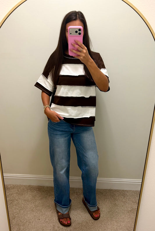Molly French Terry Striped Top-Chocolate